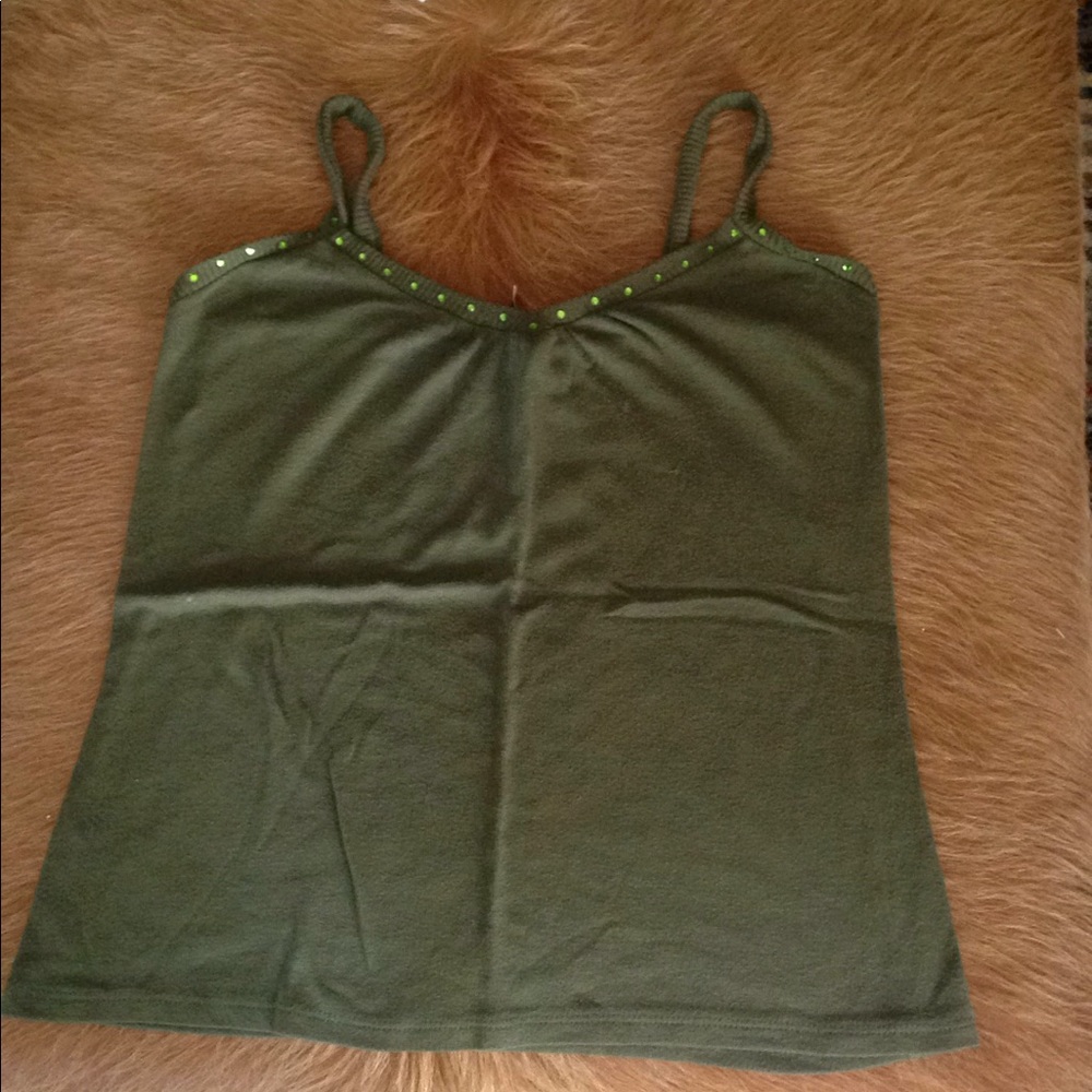 Cute army green knit tank top green rhinestones ❤️ thin straps matches with camo